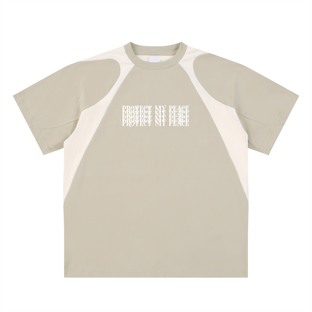 Contrast Panel Cotton "Protect My Peace" T-Shirt